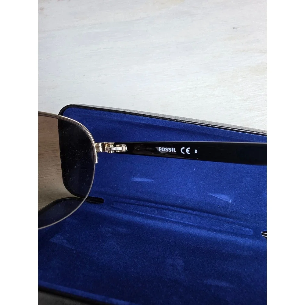 Fossil FOS 3062/S Gold Black Aviator Sunglasses Brown Gradient Lens Classic Y2K